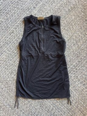 Athleta Black Sleeveless Zip-Front Swim Tank with Side Drawstrings
